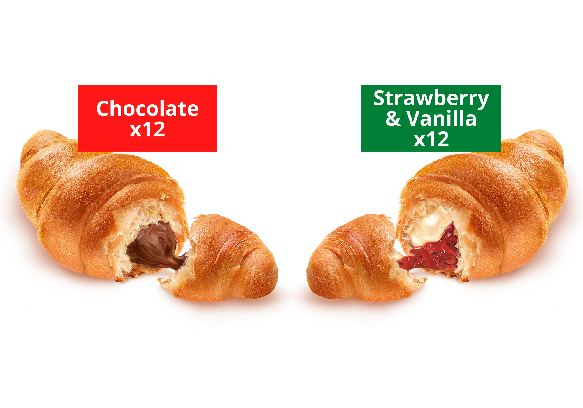 Soft Croissant, 2 Flavor Variety Pack: 12 Chocolate, 12 Strawberry Vanilla (2.65oz, Pack of 24)