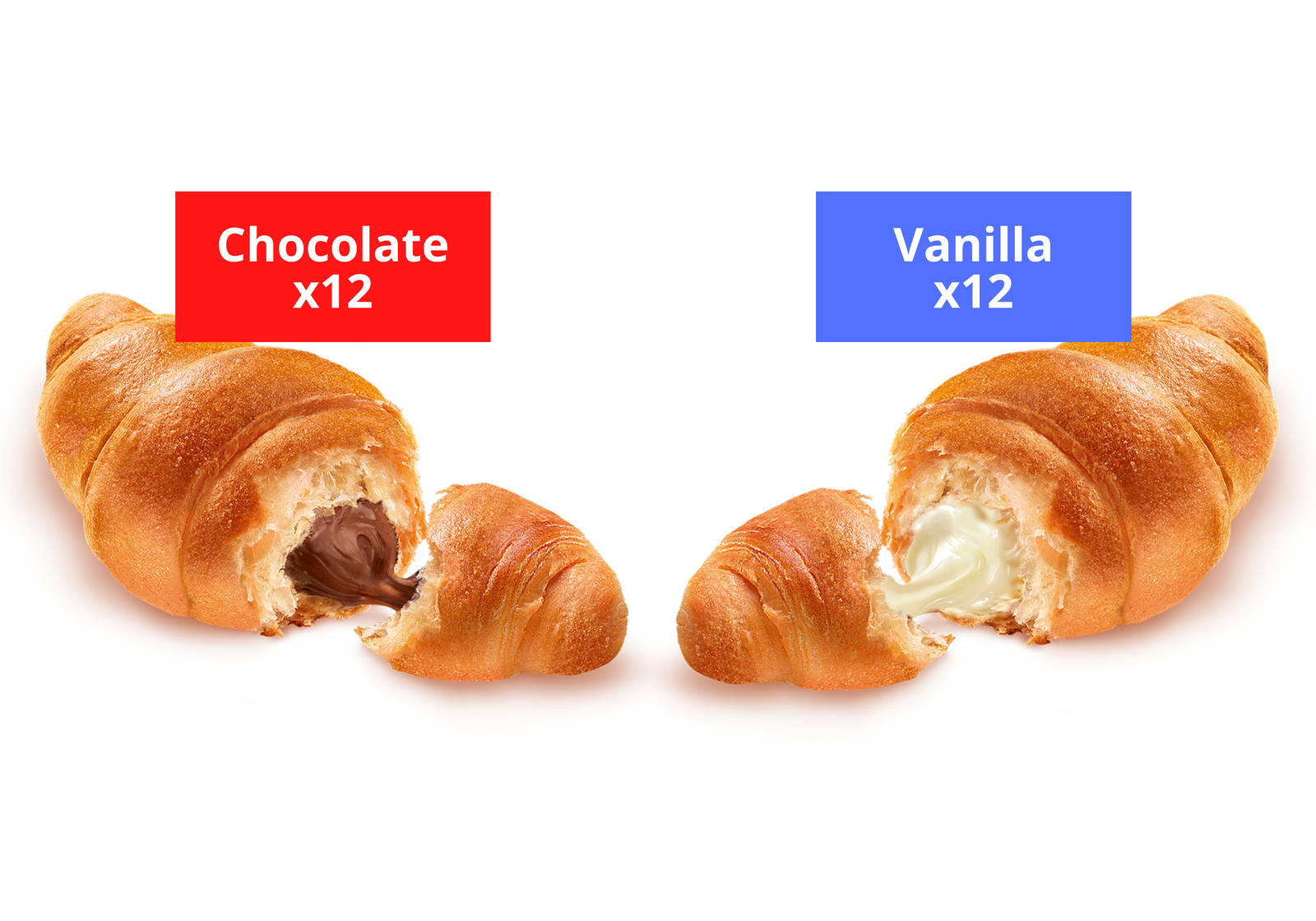 Soft Croissant, 2 Flavor Variety Pack: 12 Chocolate, 12 Vanilla (2.65oz, Pack of 24)