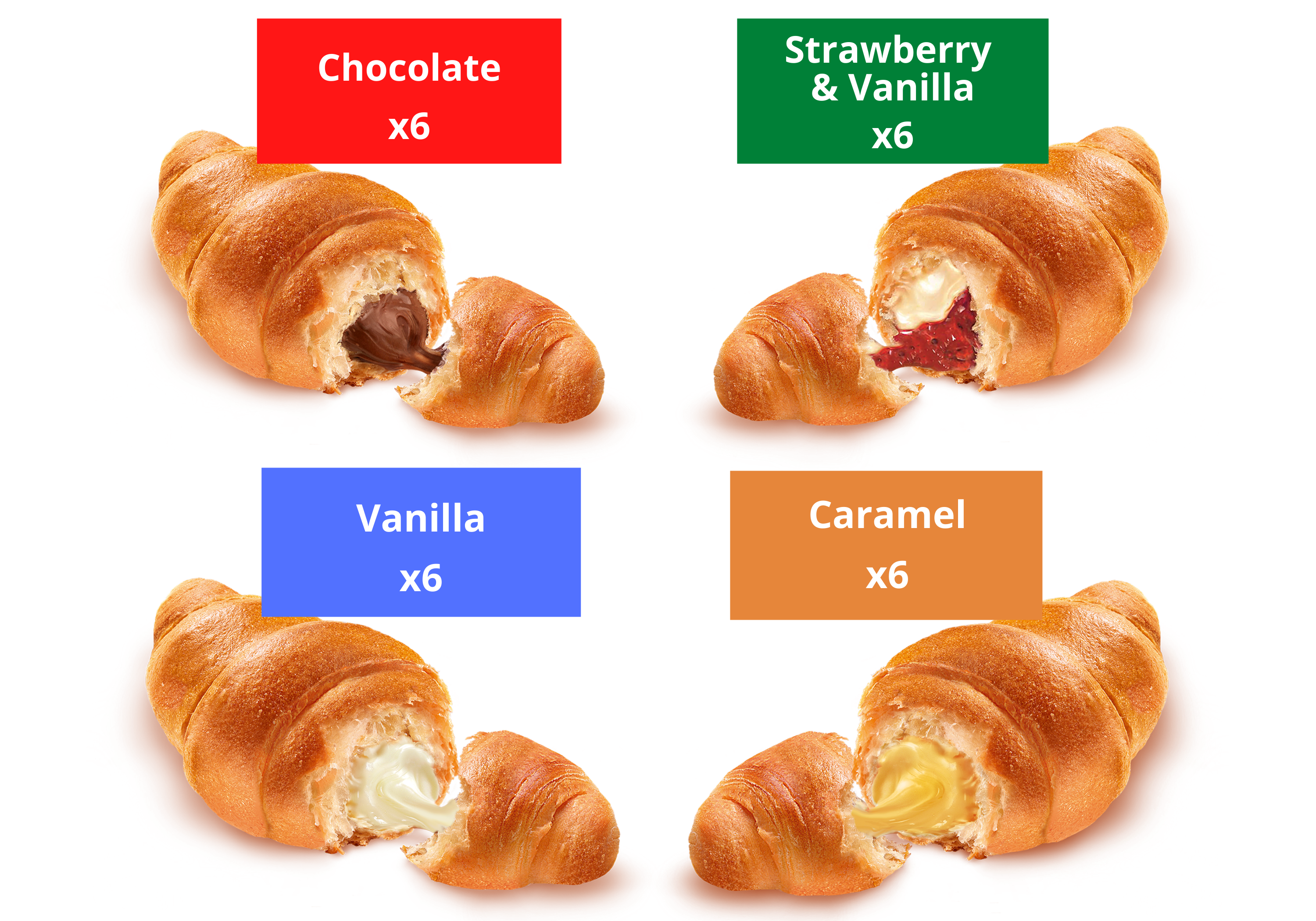 Soft Croissant, 4 Flavor Variety Pack (2.65oz, Pack of 24) - 7Days